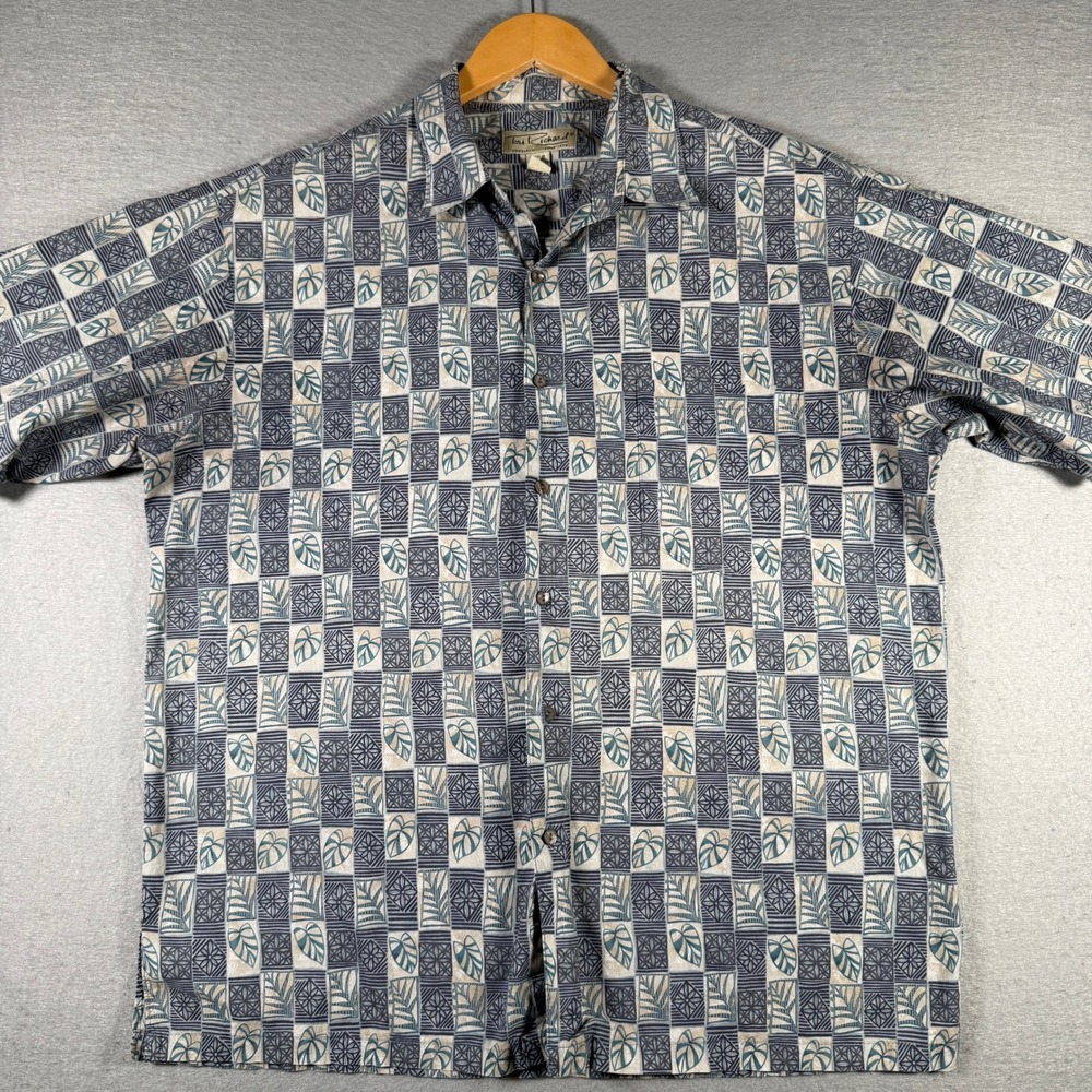 Tori Richard Mens Blue Geometric Botanical Cotton Lawn Button Front Shirt P390 - Picture 1 of 13